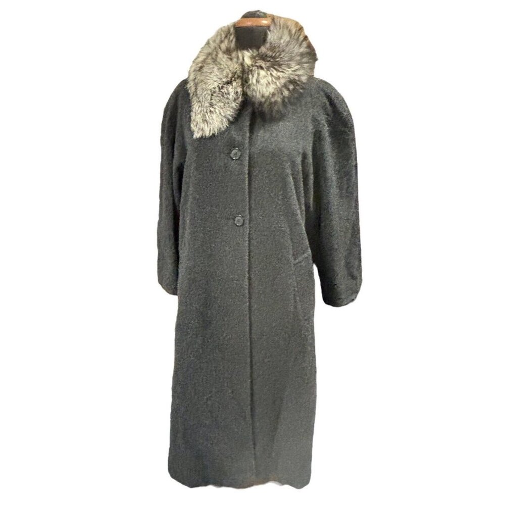 VTG J. Percy For Marvin Richards Gray 100% Lambs wool Fur Collar Coat SZ 12P USA